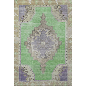 HomeRoots 10' X 14' Vibrant Lime Green, Lavender & Brown Oriental Washable Area Rug with UV & Stain Resistance 699466