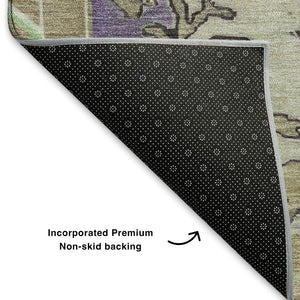HomeRoots 10' X 14' Vibrant Lime Green, Lavender & Brown Oriental Washable Area Rug with UV & Stain Resistance 699466