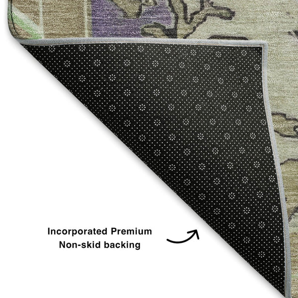 HomeRoots 10' X 14' Vibrant Lime Green, Lavender & Brown Oriental Washable Area Rug with UV & Stain Resistance 699466