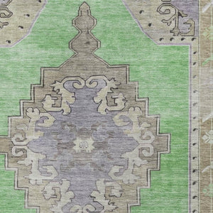 HomeRoots 10' X 14' Vibrant Lime Green, Lavender & Brown Oriental Washable Area Rug with UV & Stain Resistance 699466