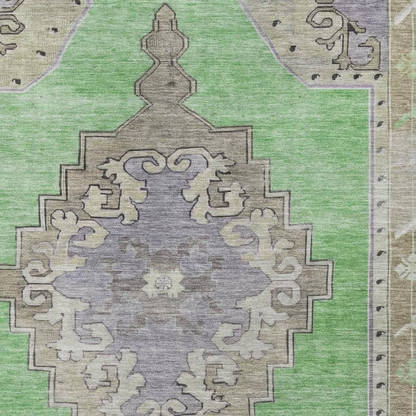 HomeRoots 10' X 14' Vibrant Lime Green, Lavender & Brown Oriental Washable Area Rug with UV & Stain Resistance 699466