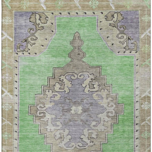 HomeRoots 10' X 14' Vibrant Lime Green, Lavender & Brown Oriental Washable Area Rug with UV & Stain Resistance 699466
