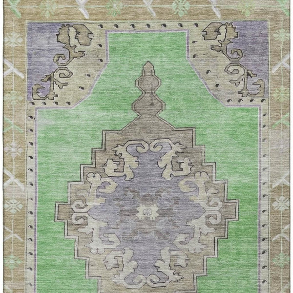 HomeRoots 10' X 14' Vibrant Lime Green, Lavender & Brown Oriental Washable Area Rug with UV & Stain Resistance 699466
