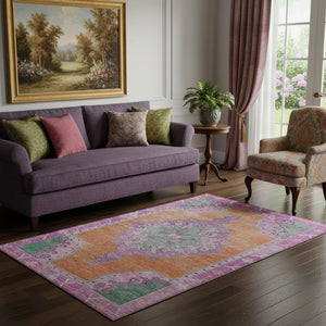 HomeRoots 5' X 8' Vibrant Orange Pink Green Washable Oriental Area Rug - Durable, UV Protected & Stylish! 699468