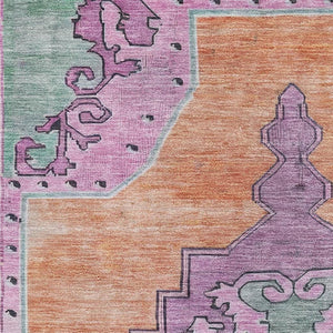 HomeRoots 5' X 8' Vibrant Orange Pink Green Washable Oriental Area Rug - Durable, UV Protected & Stylish! 699468