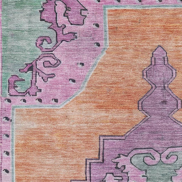 HomeRoots 5' X 8' Vibrant Orange Pink Green Washable Oriental Area Rug - Durable, UV Protected & Stylish! 699468