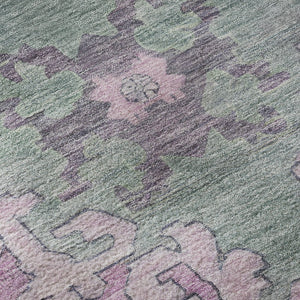 HomeRoots 8' Vibrant Orange, Pink & Green Oriental Washable Round Rug - UV Protected, Durable & Stain Resistant 699469