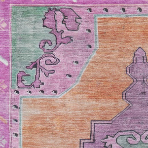 HomeRoots 8' X 10' Vibrant Orange Pink Green Washable Oriental Area Rug - UV Resistant & Stain-Repellent! 699470