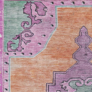HomeRoots 9' X 12' Vibrant Orange Pink Green Oriental Washable Area Rug with UV Protection for Busy Homes 699471