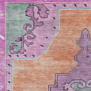 HomeRoots 10' Vibrant Washable Oriental Area Rug in Orange, Pink & Green - UV Protected for Active Homes 699472
