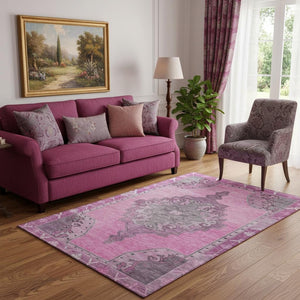 HomeRoots 5' X 8' Pink and Gray Oriental Area Rug - Stylish, Durable, Stain-Resistant, UV-Protected Design! 699474