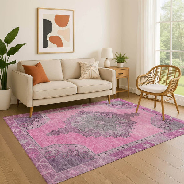 HomeRoots 5' X 8' Pink and Gray Oriental Area Rug - Stylish, Durable, Stain-Resistant, UV-Protected Design! 699474