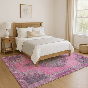 HomeRoots 5' X 8' Pink and Gray Oriental Area Rug - Stylish, Durable, Stain-Resistant, UV-Protected Design! 699474