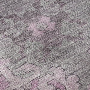 HomeRoots 8' Pink And Gray Oriental Washable Round Rug - Stain Resistant, UV Protected, Perfect for High-Traffic Homes! 699475