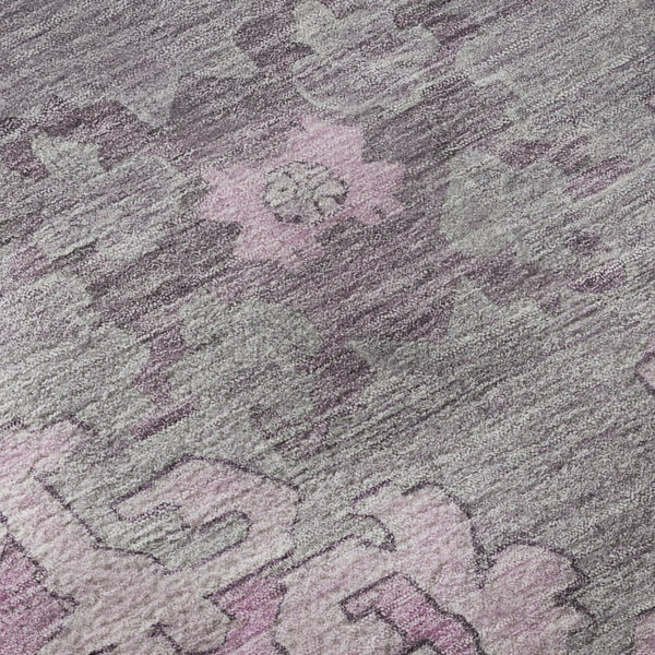 HomeRoots 8' Pink And Gray Oriental Washable Round Rug - Stain Resistant, UV Protected, Perfect for High-Traffic Homes! 699475