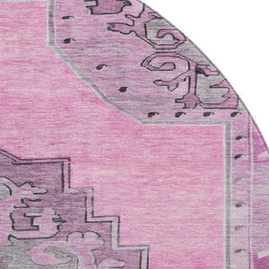 HomeRoots 8' Pink And Gray Oriental Washable Round Rug - Stain Resistant, UV Protected, Perfect for High-Traffic Homes! 699475