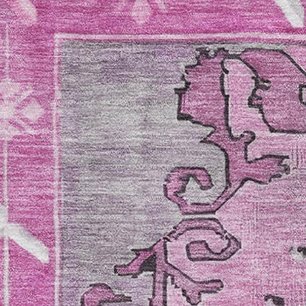 HomeRoots 9' X 12' Pink and Gray Oriental Area Rug - Stylish, Washable, UV-Protected for High Traffic Spaces 699477