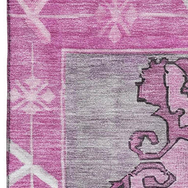 HomeRoots 10' Pink and Gray Oriental Area Rug - Washable, UV Protected, Stain-Resistant for Busy Homes 699478