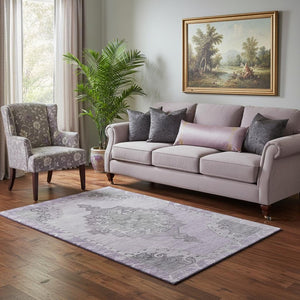 HomeRoots 5' X 8' Plum and Gray Oriental Area Rug - Washable, UV Resistant, Soft, Durable for Busy Homes 699480