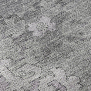 HomeRoots 8' Elegant Plum and Gray Oriental Round Rug - Washable, UV-Protected, and Stain-Resistant Design 699481
