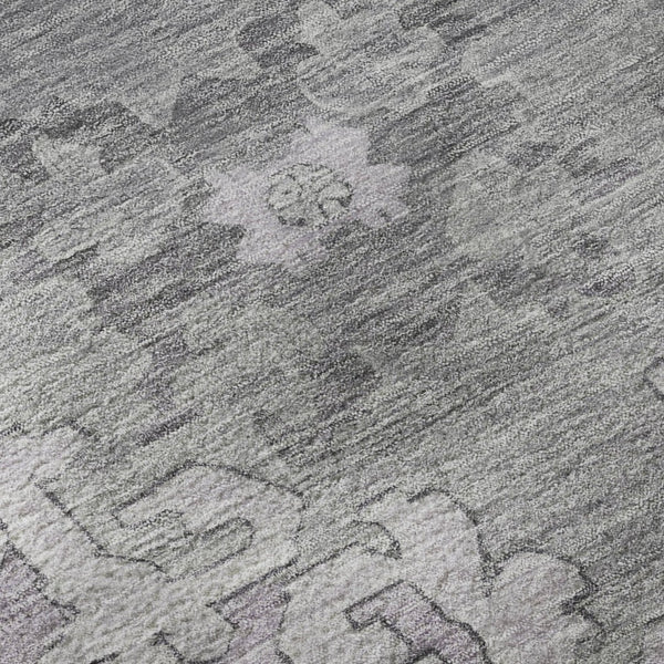 HomeRoots 8' Elegant Plum and Gray Oriental Round Rug - Washable, UV-Protected, and Stain-Resistant Design 699481