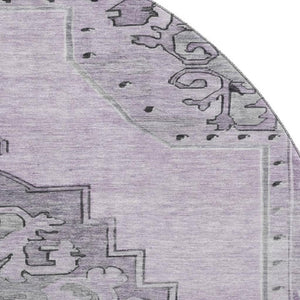 HomeRoots 8' Elegant Plum and Gray Oriental Round Rug - Washable, UV-Protected, and Stain-Resistant Design 699481