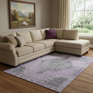HomeRoots 8' X 10' Elegant Plum and Gray Oriental Washable Area Rug with UV Protection for High-Traffic Homes 699482