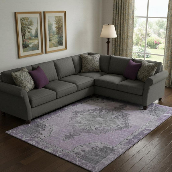 HomeRoots 9' X 12' Plum and Gray Oriental Area Rug - Durable, Stain-Resistant Design with UV Protection! 699483