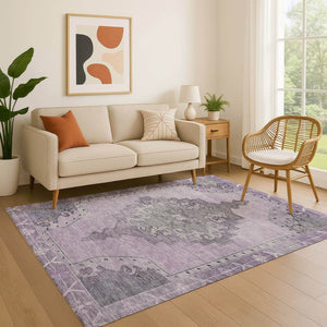 HomeRoots 9' X 12' Plum and Gray Oriental Area Rug - Durable, Stain-Resistant Design with UV Protection! 699483