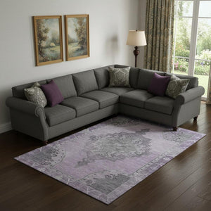 HomeRoots 10' X 14' Washable Plum and Gray Oriental Area Rug with UV Protection – Durable, Stylish, Easy-Care Centerpiece 699484