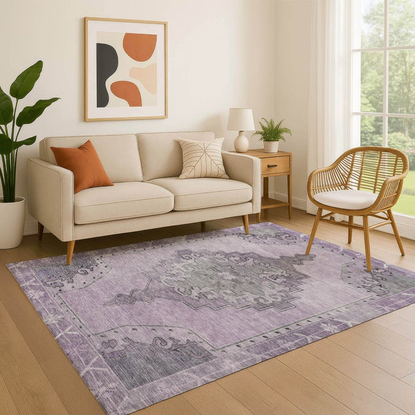 HomeRoots 10' X 14' Washable Plum and Gray Oriental Area Rug with UV Protection – Durable, Stylish, Easy-Care Centerpiece 699484