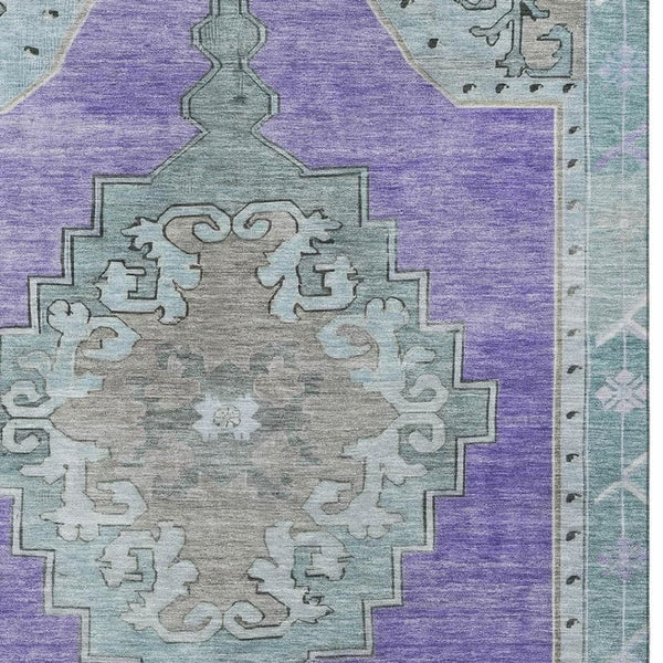 HomeRoots 5' X 8' Washable Oriental Area Rug in Purple, Teal & Taupe - UV Protected, Stain Resistant & Durable! 699486