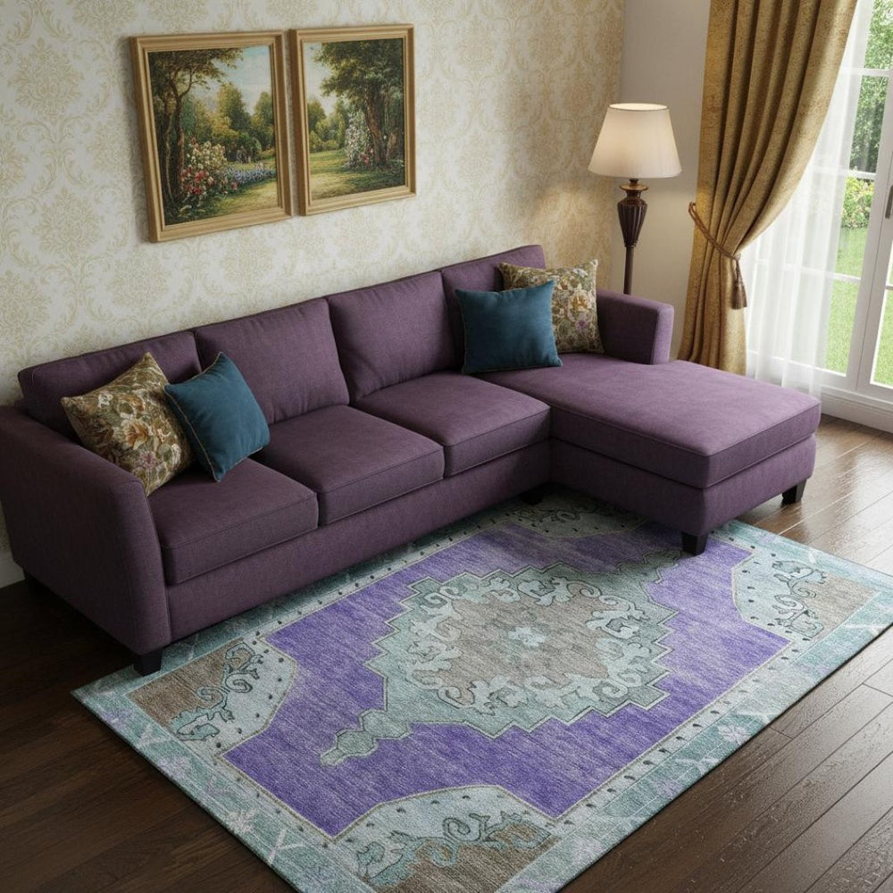HomeRoots 9' X 12' Elegant Purple Teal Taupe Washable Area Rug with UV Protection for Family Living Spaces 699489
