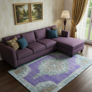 HomeRoots 9' X 12' Elegant Purple Teal Taupe Washable Area Rug with UV Protection for Family Living Spaces 699489