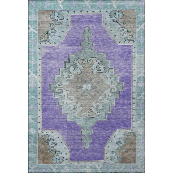 HomeRoots 10' X 14' Vibrant Purple Teal Taupe Oriental Rug - Durable, Washable, UV Protected for Families! 699490