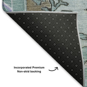 HomeRoots 10' X 14' Vibrant Purple Teal Taupe Oriental Rug - Durable, Washable, UV Protected for Families! 699490