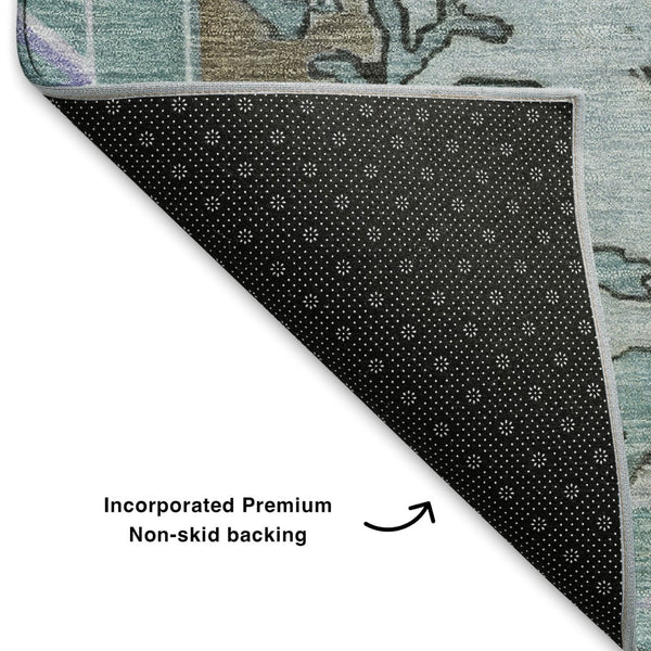 HomeRoots 10' X 14' Vibrant Purple Teal Taupe Oriental Rug - Durable, Washable, UV Protected for Families! 699490