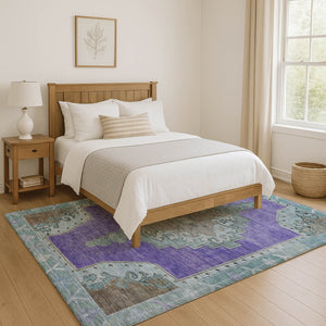 HomeRoots 10' X 14' Vibrant Purple Teal Taupe Oriental Rug - Durable, Washable, UV Protected for Families! 699490