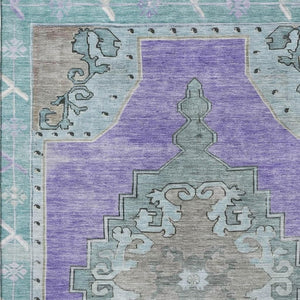 HomeRoots 10' X 14' Vibrant Purple Teal Taupe Oriental Rug - Durable, Washable, UV Protected for Families! 699490