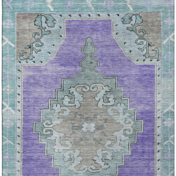 HomeRoots 10' X 14' Vibrant Purple Teal Taupe Oriental Rug - Durable, Washable, UV Protected for Families! 699490