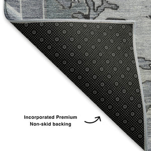 HomeRoots 8' Sky Blue and Gray Oriental Round Rug – Washable, UV Protected, Durable & Stain Resistant Design! 699493