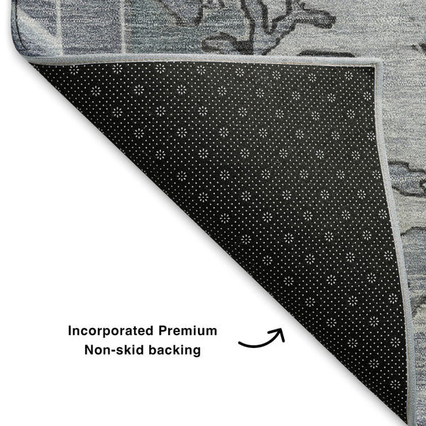 HomeRoots 8' Sky Blue and Gray Oriental Round Rug – Washable, UV Protected, Durable & Stain Resistant Design! 699493