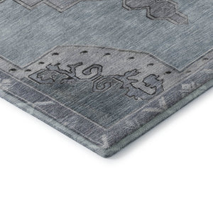 HomeRoots 8' Sky Blue and Gray Oriental Round Rug – Washable, UV Protected, Durable & Stain Resistant Design! 699493
