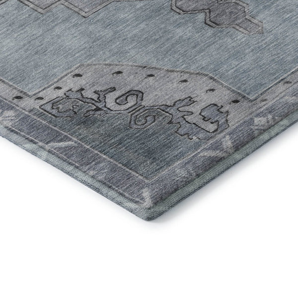 HomeRoots 8' Sky Blue and Gray Oriental Round Rug – Washable, UV Protected, Durable & Stain Resistant Design! 699493
