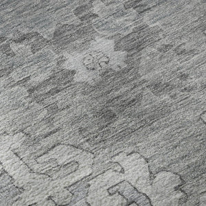 HomeRoots 8' Sky Blue and Gray Oriental Round Rug – Washable, UV Protected, Durable & Stain Resistant Design! 699493