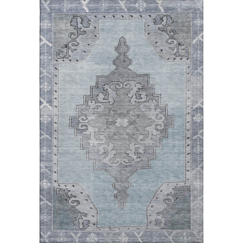 HomeRoots 9' X 12' Sky Blue & Gray Oriental Area Rug - Durable, Stain-Resistant, UV-Protected for High-Traffic Homes 699495