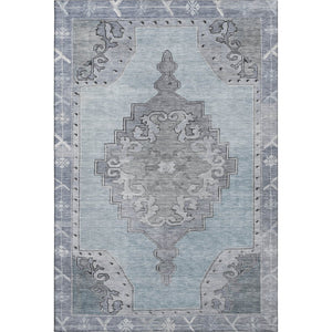 HomeRoots 9' X 12' Sky Blue & Gray Oriental Area Rug - Durable, Stain-Resistant, UV-Protected for High-Traffic Homes 699495