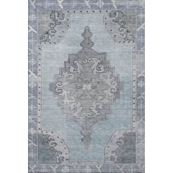 HomeRoots 9' X 12' Sky Blue & Gray Oriental Area Rug - Durable, Stain-Resistant, UV-Protected for High-Traffic Homes 699495