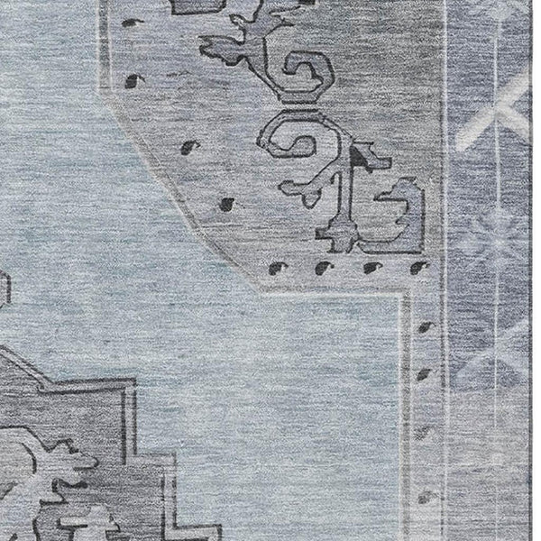 HomeRoots 9' X 12' Sky Blue & Gray Oriental Area Rug - Durable, Stain-Resistant, UV-Protected for High-Traffic Homes 699495