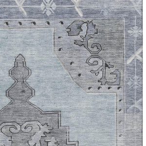 HomeRoots 9' X 12' Sky Blue & Gray Oriental Area Rug - Durable, Stain-Resistant, UV-Protected for High-Traffic Homes 699495